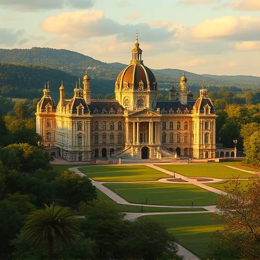 Historisches Schloss mit prunkvollen Sälen und einem weitläufigen Park