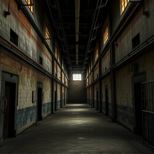 Industrielles Gelände mit alten Fabrikhallen und moderner Kunst