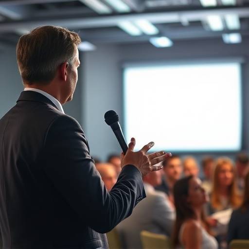 Professioneller Rhetoriktrainer gibt eine Präsentation vor einer Gruppe