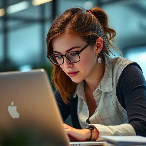 Sophie Klein, Softwareentwicklerin, arbeitet konzentriert an ihrem Laptop